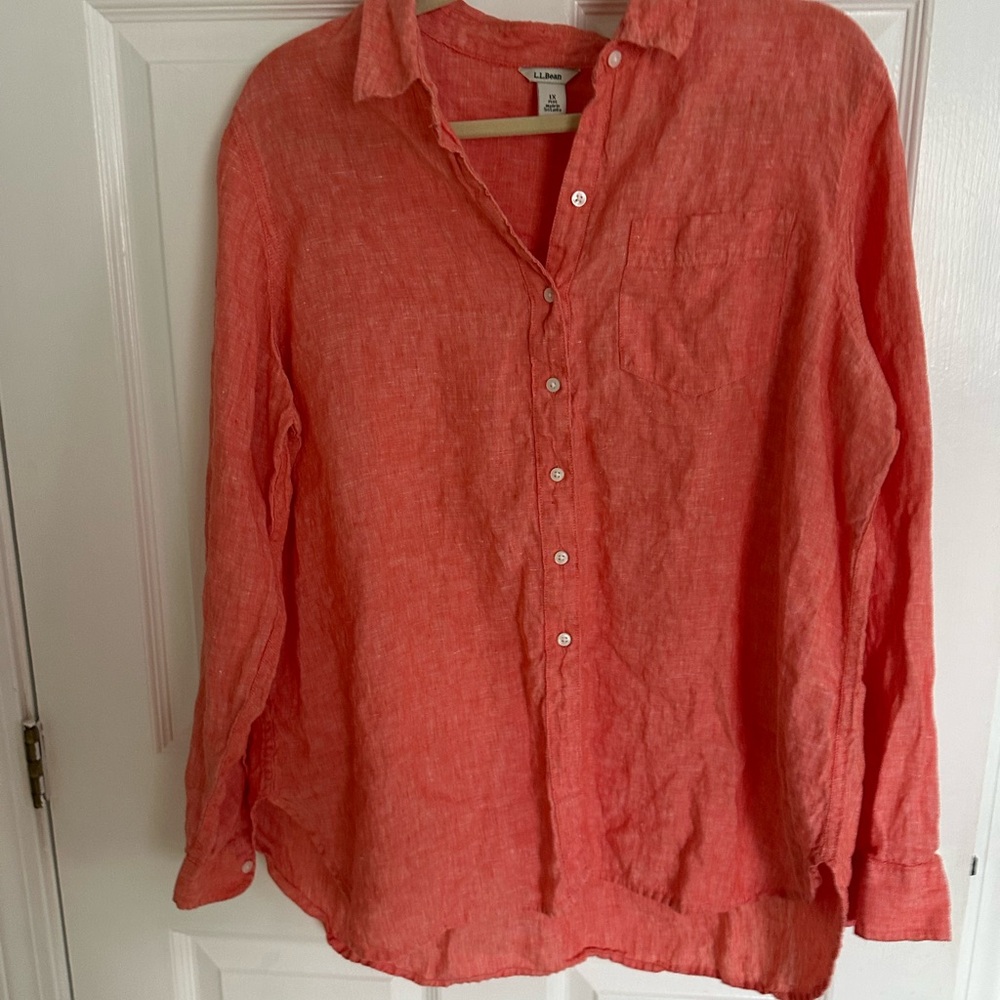 L.L. Bean Orange Casual Button Down Shirt Relaxed Fit